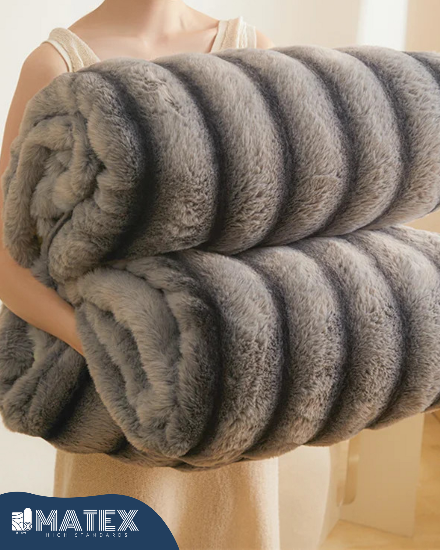 King Size Grey Chinchilla Faux Fur Sherpa Comforter set (3 pcs)