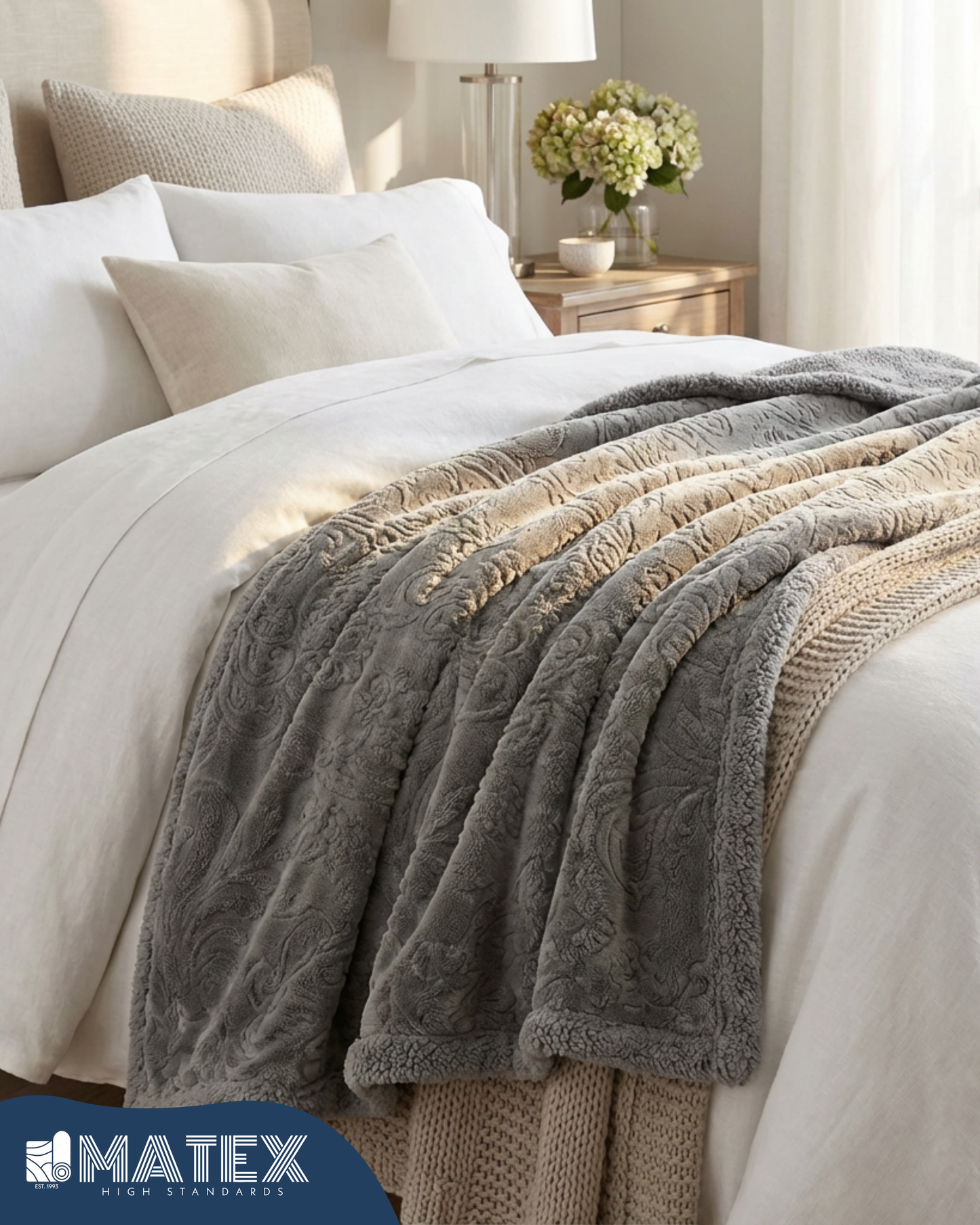 Bed Embossed Blanket With Sherpa Woollen