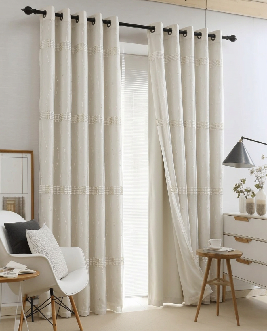 DualLayer – Serena Ivory Embroidered Curtain Sheer 140x240cm