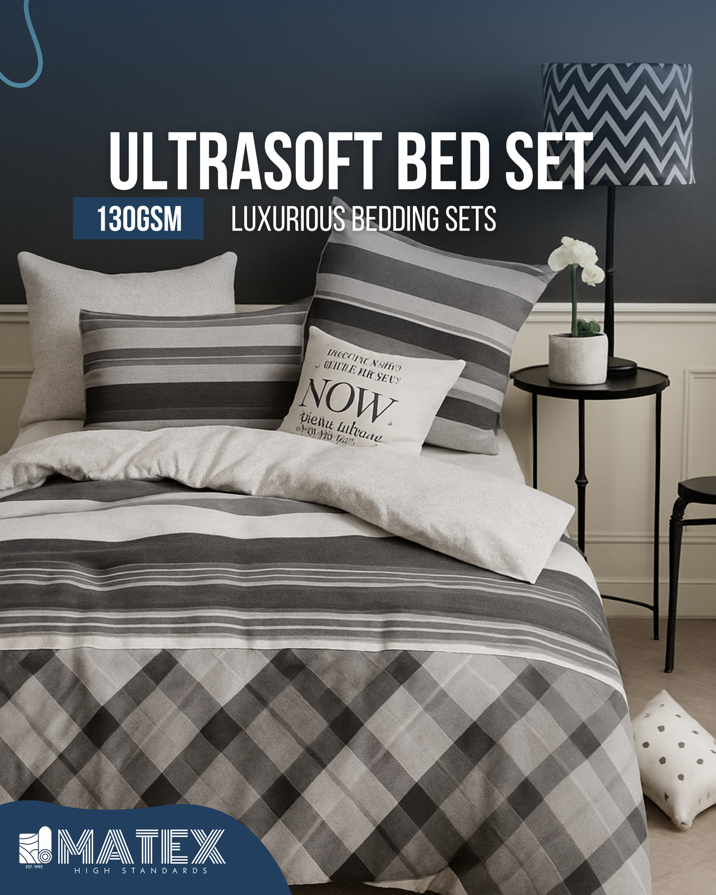 Double size B/W Pattern Bed set 130 GSM (4 pcs)