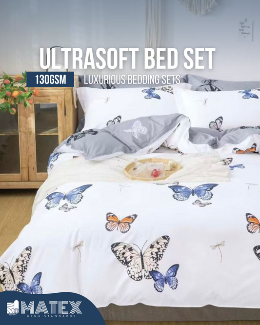 Single size White Fly Bed set 130 GSM (3 pcs)