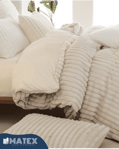 (Restocked) King Size Creamy Off-White PlushWave Comforter Set (3 pcs)