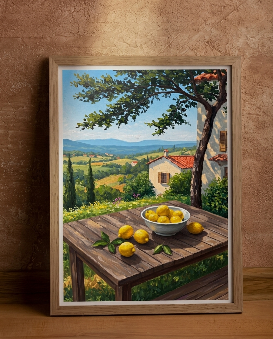 Wood Framed Wall Art – Tuscan Lemon Terrace