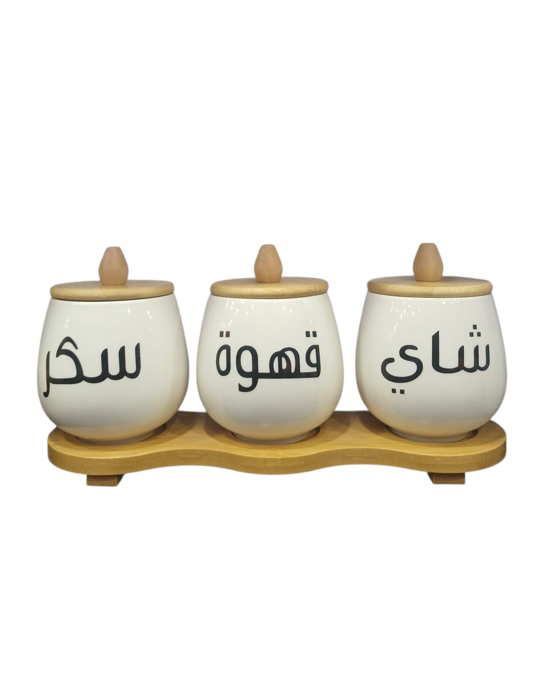 3 Large Porcelain Cans with Bamboo Lid