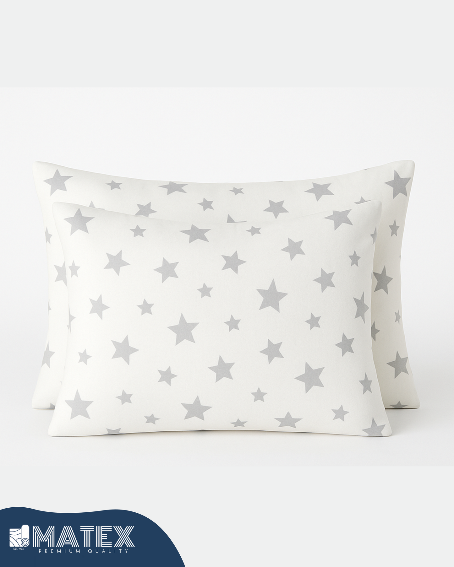Grey Stars Cotton Pillow Case - Envelope Enclosure - 2 Pack