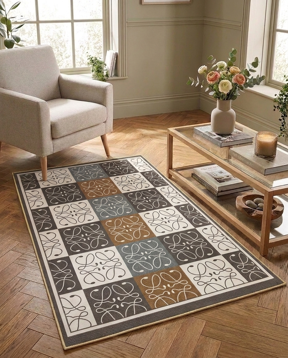 Signature Grid Printed Soft Rug