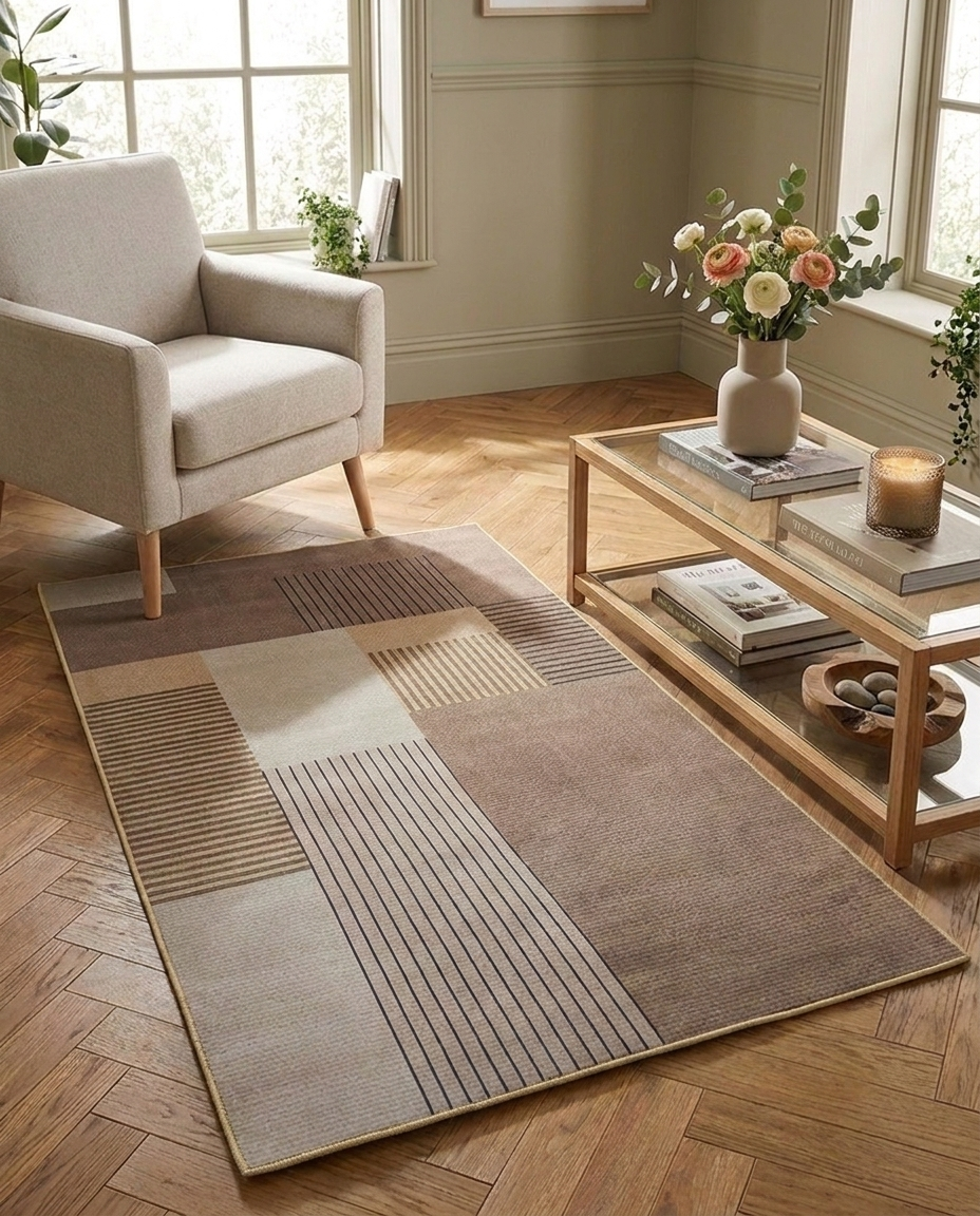 Linear Blocks Printed Soft Rug