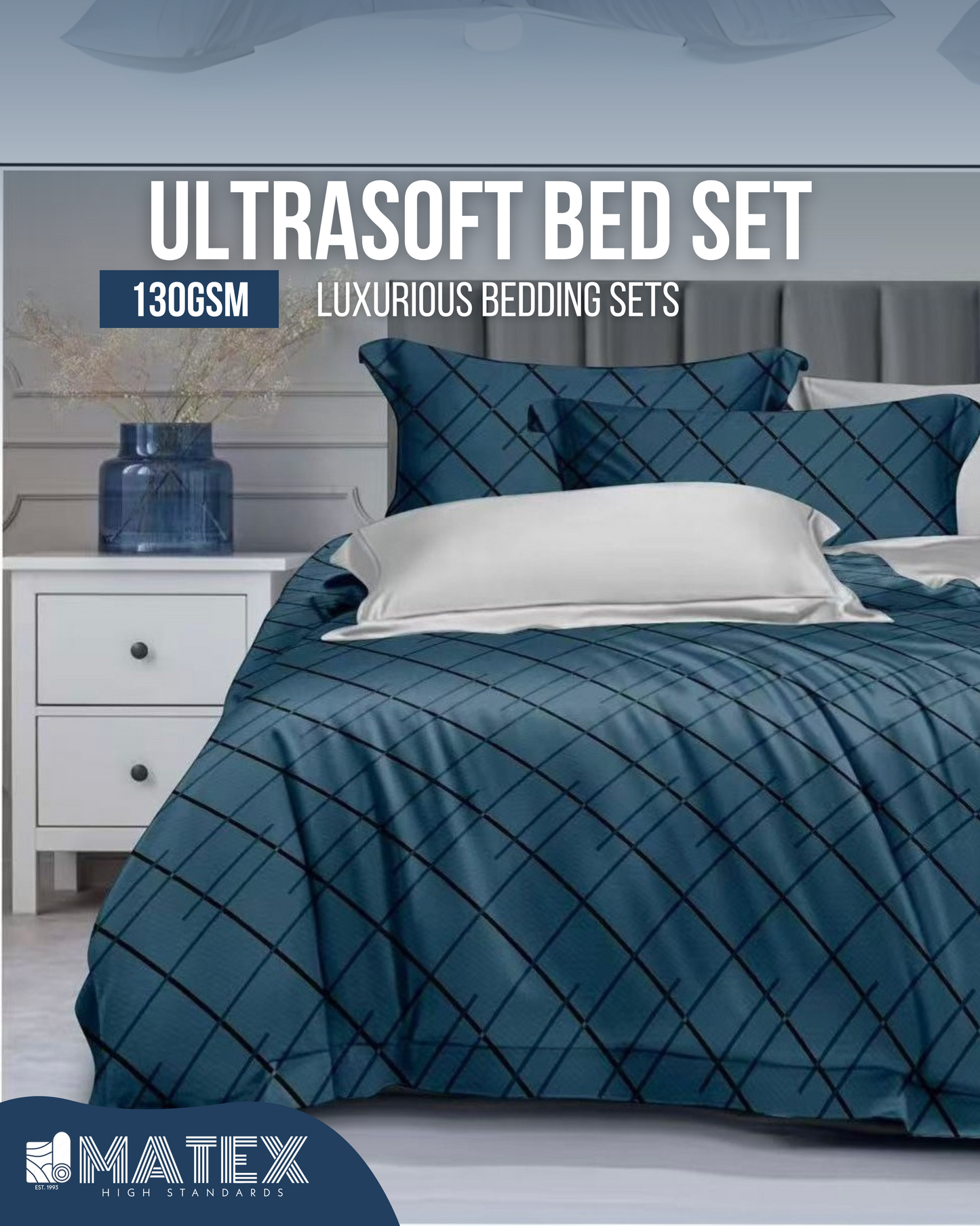 Single size NavyCross Bed set 130 GSM (3 pcs)