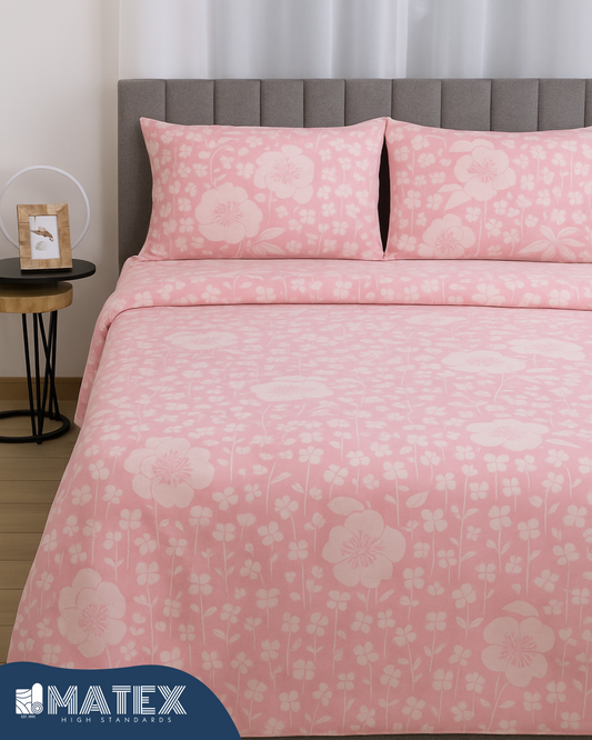 Pink Flower 100% Cotton Bed Set 180TC - Double and King Size