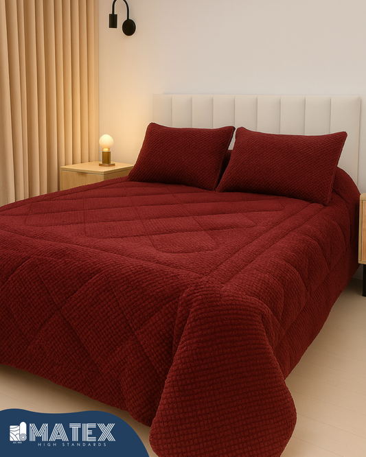 Winter Faux Fur Sherpa Comforter Bordeaux