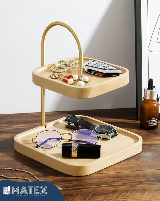 Wooden Double-Layer Fruit Stand Cake Tray
