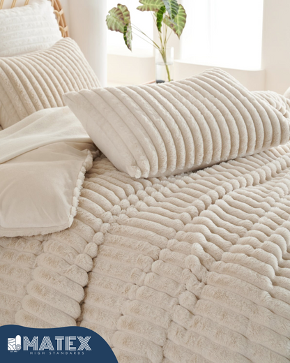 (Restocked) King Size Creamy Off-White PlushWave Comforter Set (3 pcs)