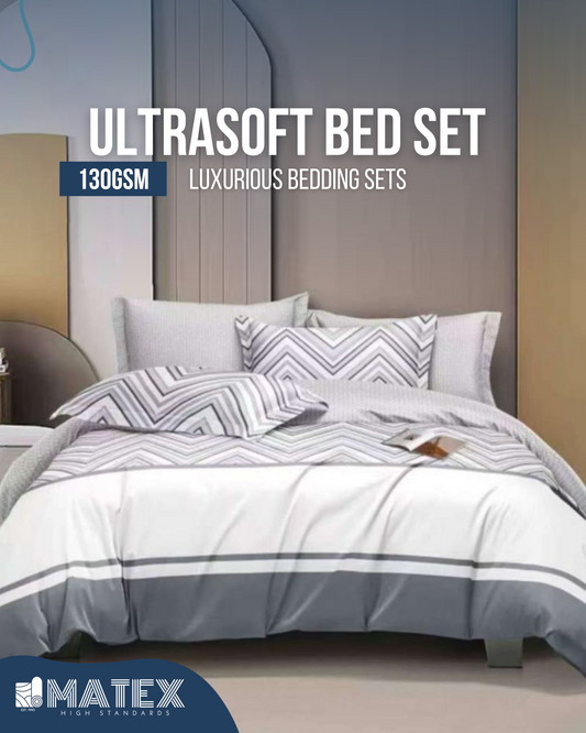 Double size GreyWhite Bed set 130 GSM (4 pcs)