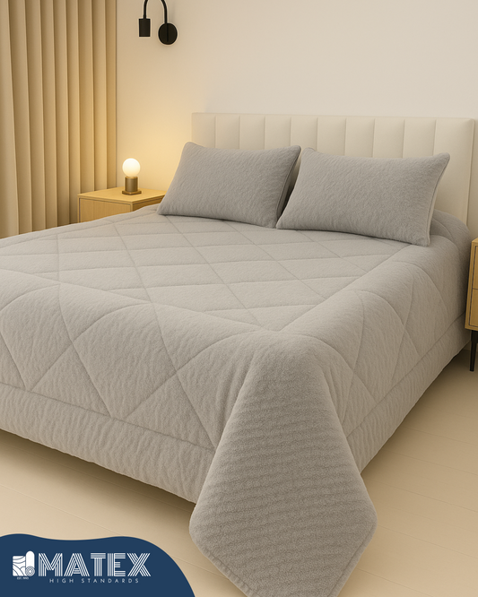 Winter Faux Fur Sherpa Comforter Light Grey