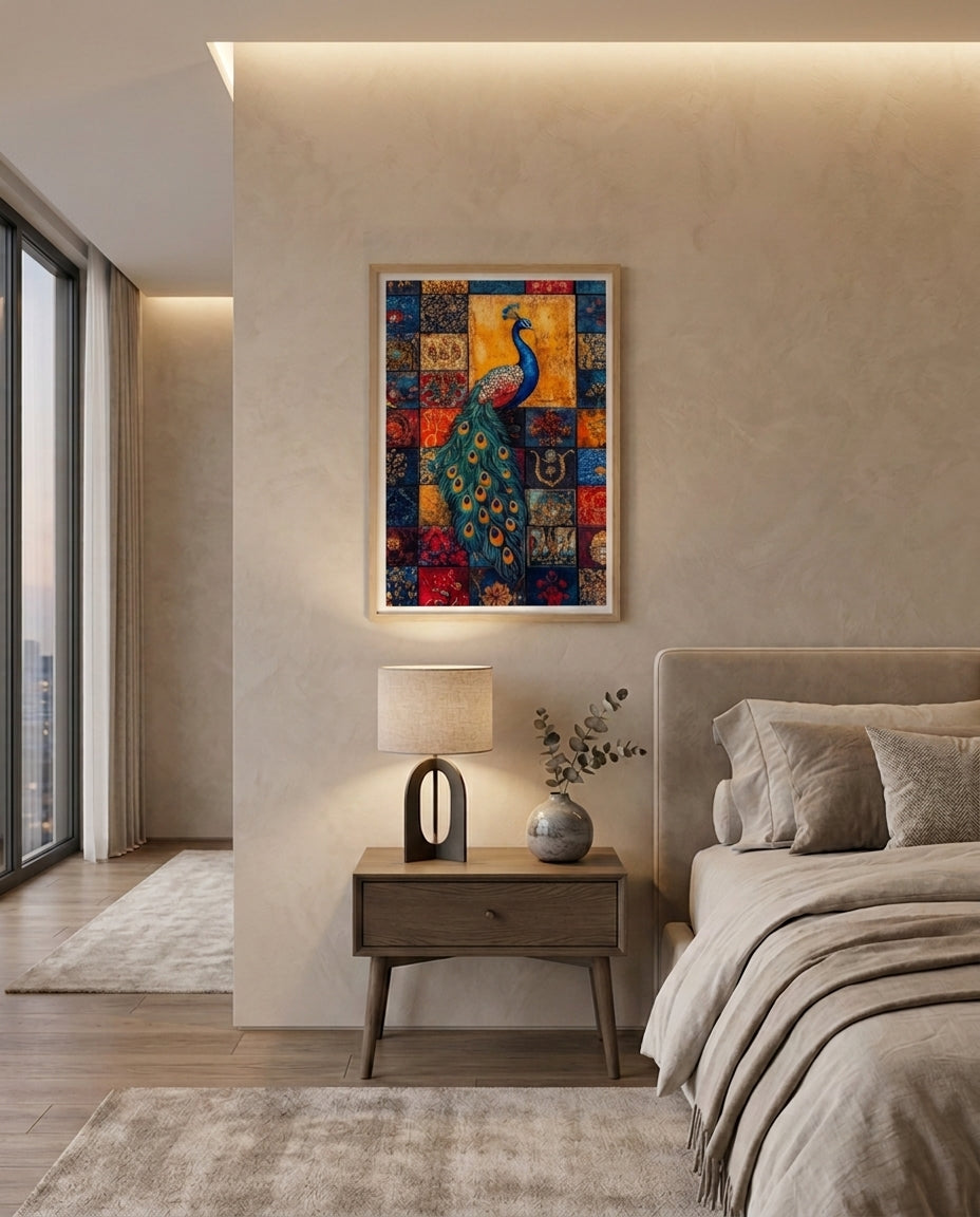 Wood Framed Wall Art – Royal Peacock Mosaic