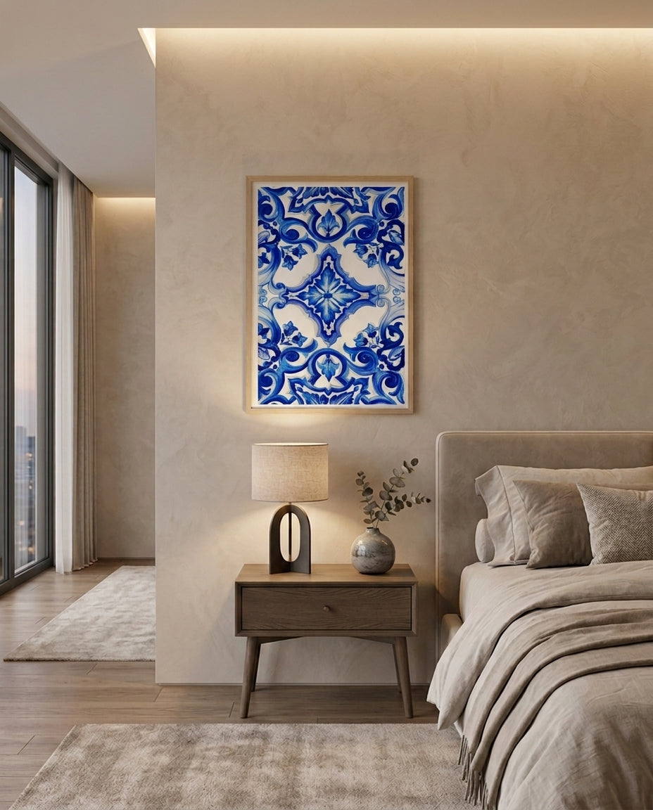Wood Framed Wall Art – Azure Majolica
