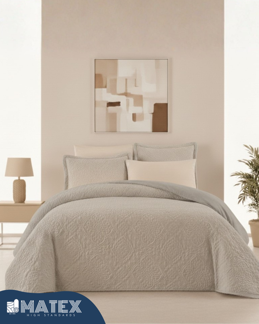 King Size Greige Embossed Woollen Comforter (3 pcs)