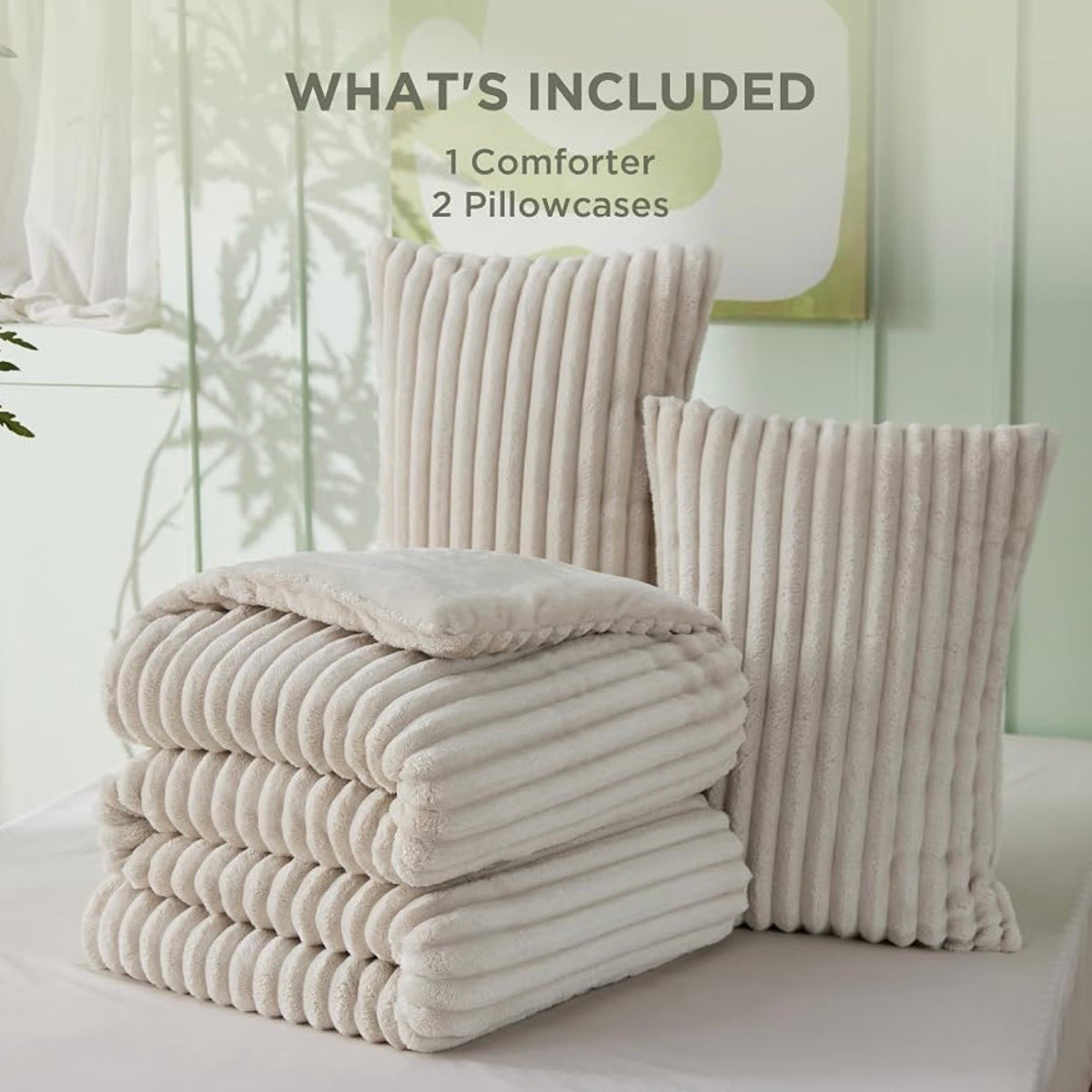 King Size Creamy Greige PlushWave Comforter Set (3 pcs)