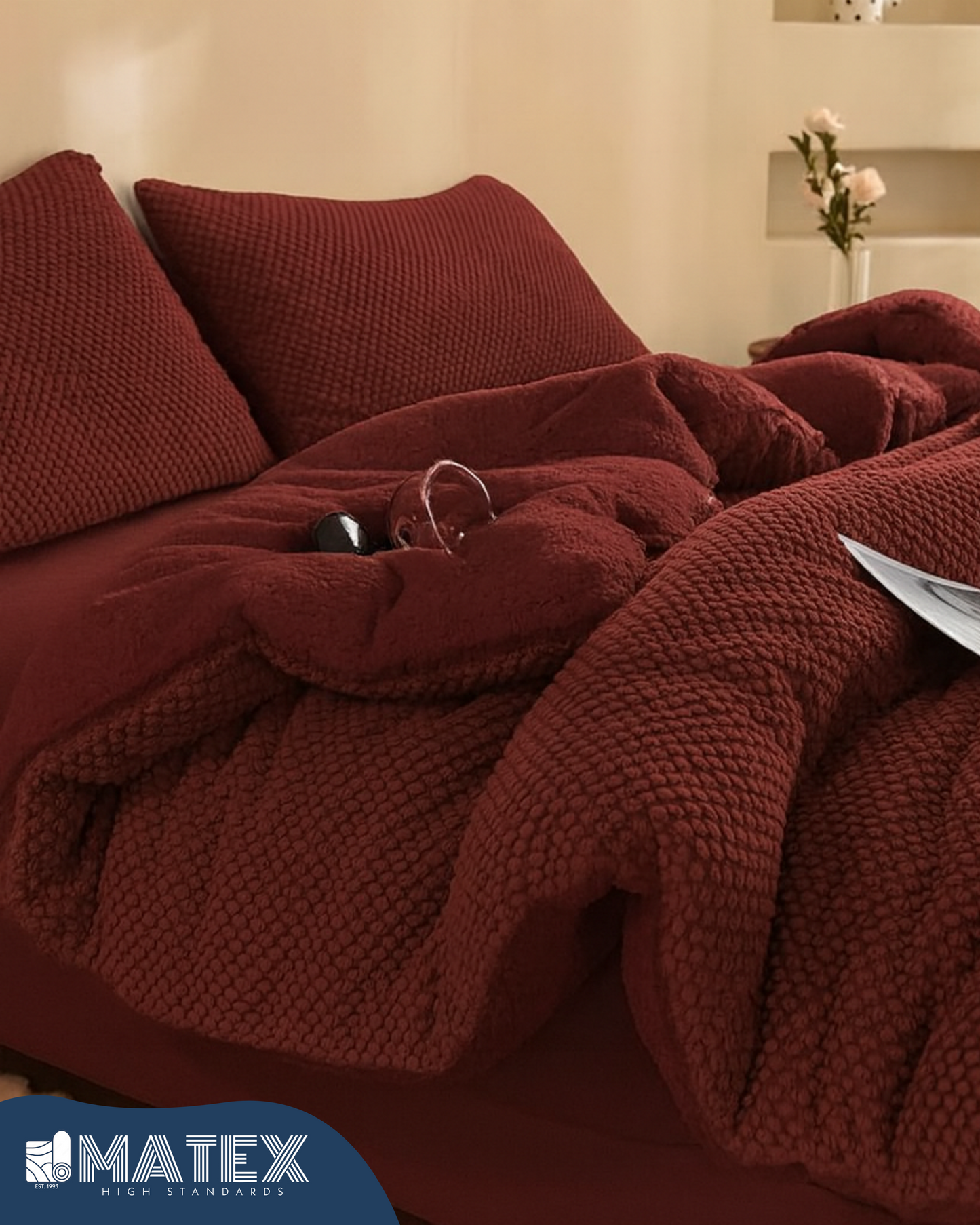 King Size Bordeaux Rabbit Faux Fur Sherpa Comforter set (3 pcs)