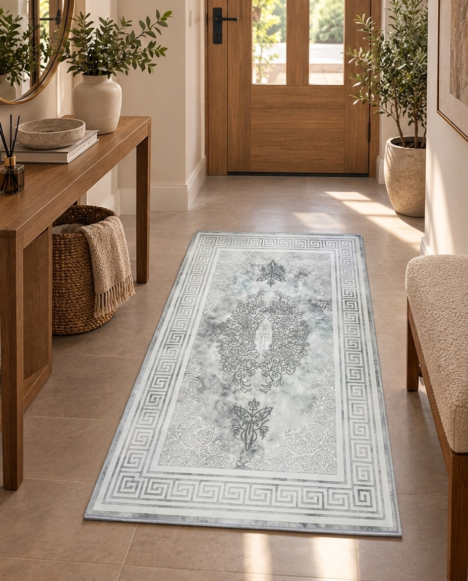 Silver Versailles Printed Soft Rug