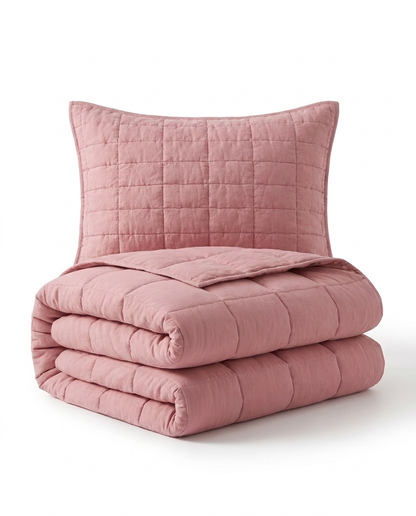SoftBlend Quilted Coverlet – Blush Rose (Full Set)