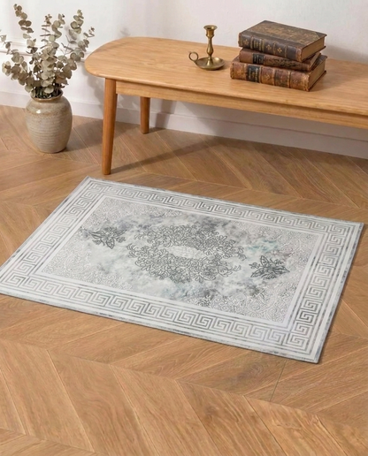 Silver Versailles Printed Soft Rug