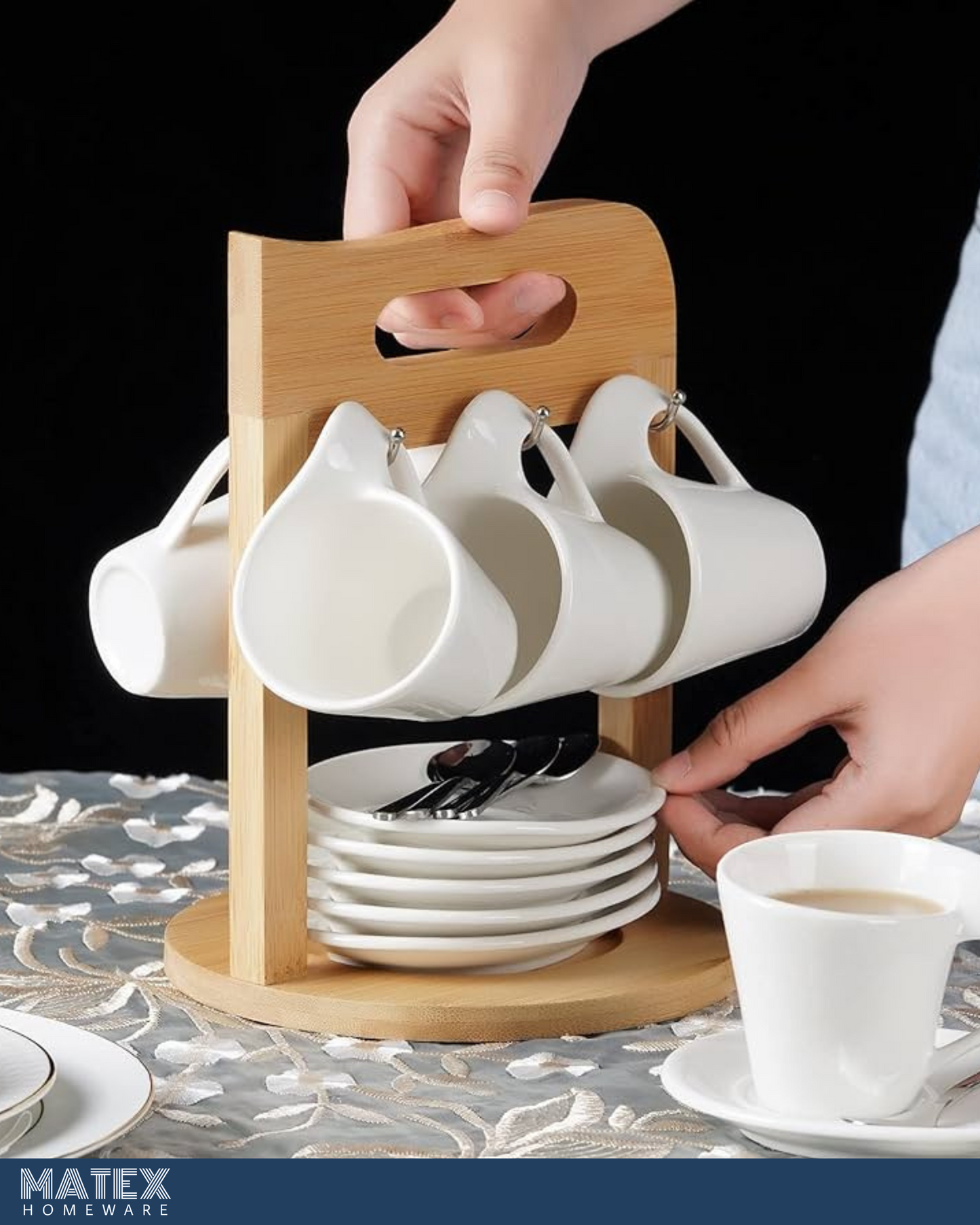 Espresso Coffee Cup Set of 6, Ceramic Coffee Tea Cup Set 2.5oz with Holder