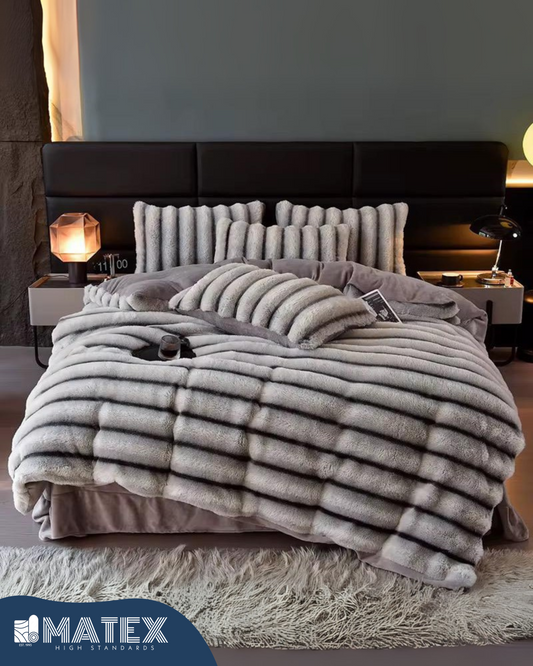 King Size Grey Chinchilla Faux Fur Sherpa Comforter set (3 pcs)