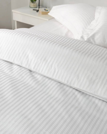 White Satin Stripe Bed Set 300TC Cotton Hotel Bedding Set