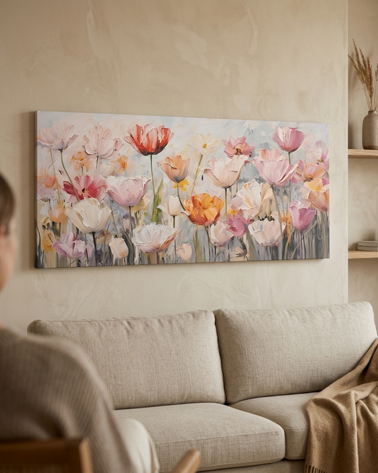 Blush Meadow — Panoramic Canvas 160x70 cm
