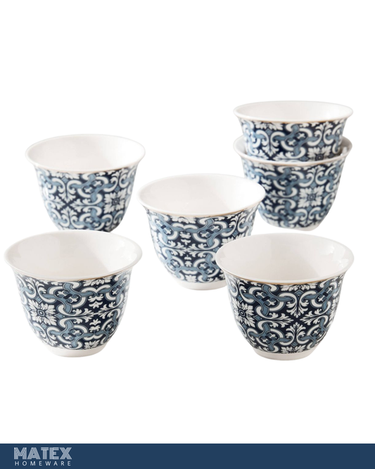 6-Piece Porcelain Qahwa Cup Set - 80 ml, Serves 6