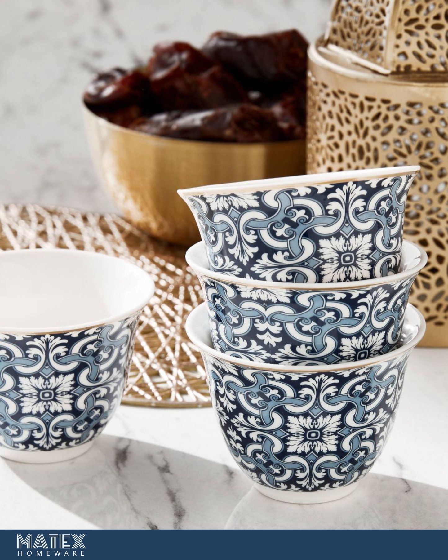 6-Piece Porcelain Qahwa Cup Set - 80 ml, Serves 6