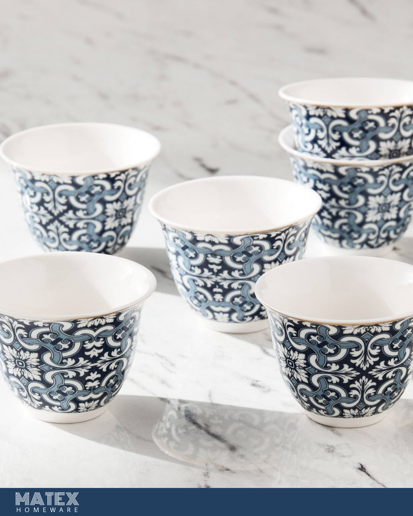 6-Piece Porcelain Qahwa Cup Set - 80 ml, Serves 6