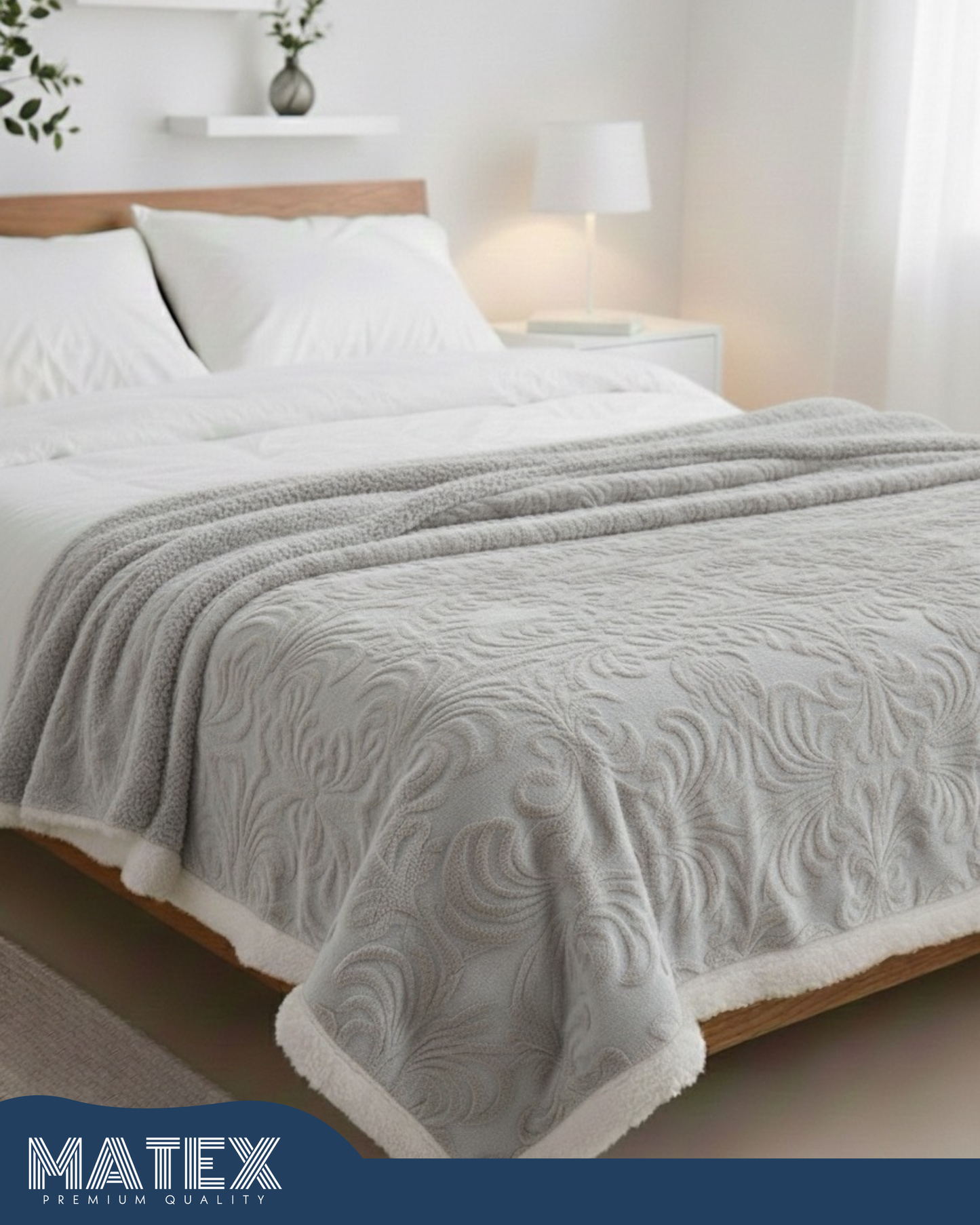 Bed Embossed Blanket With Sherpa Woollen