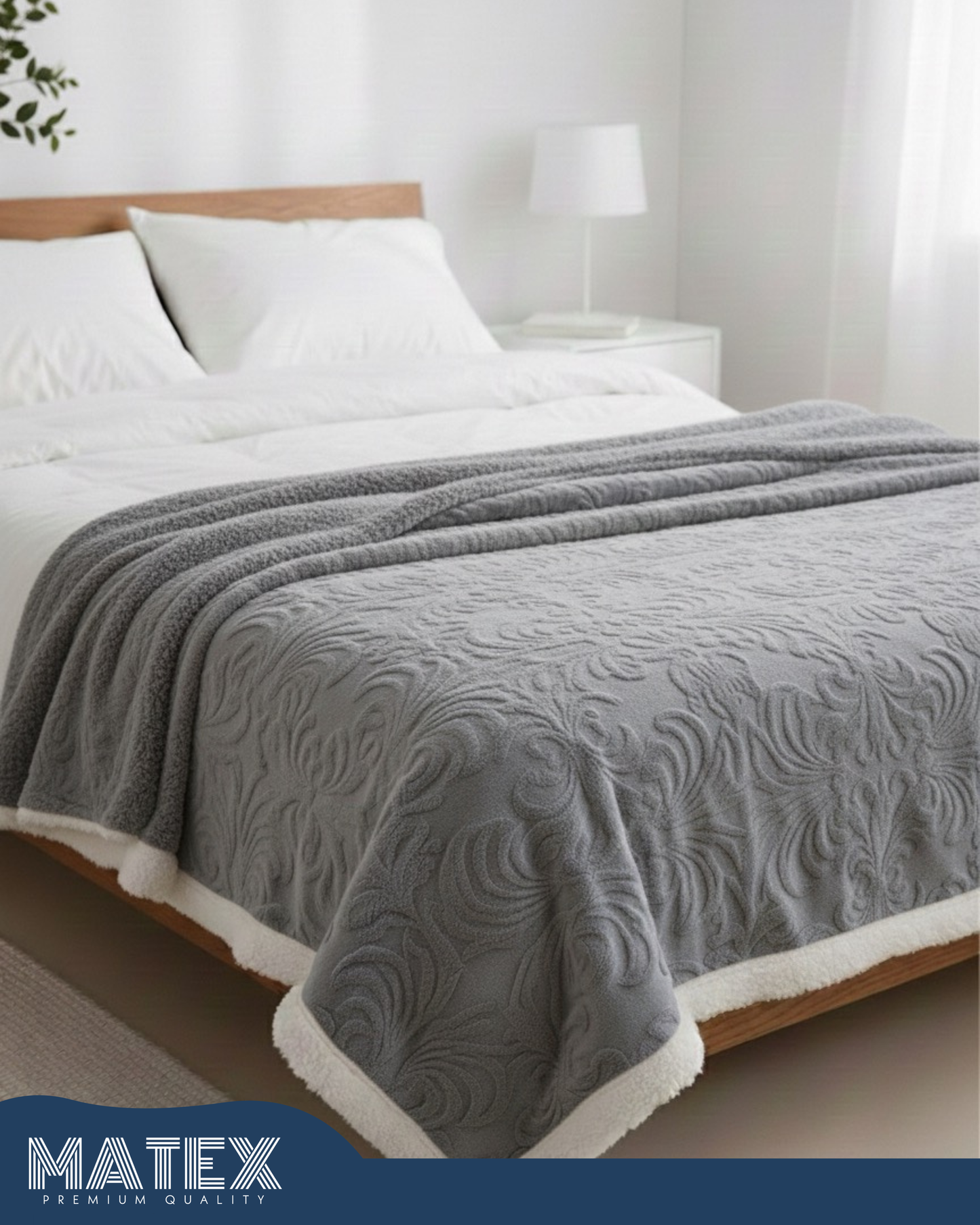 Bed Embossed Blanket With Sherpa Woollen