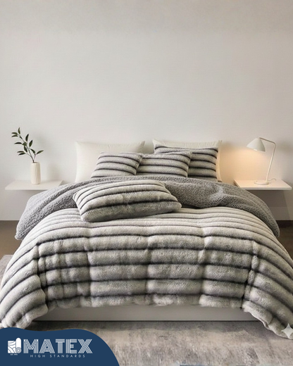 King Size Grey Chinchilla Fur Sherpa Comforter set (3 pcs)