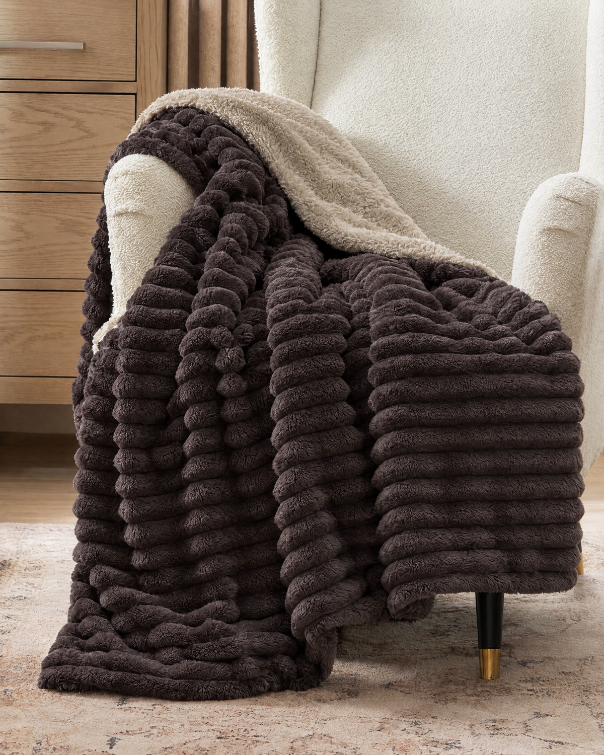 Espresso Cream CloudRib™ Plush Sherpa Blanket