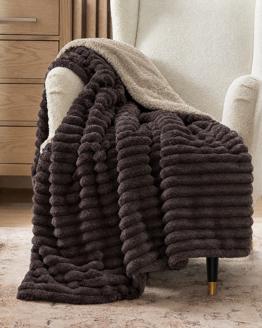 Espresso Cream CloudRib™ Plush Sherpa Blanket