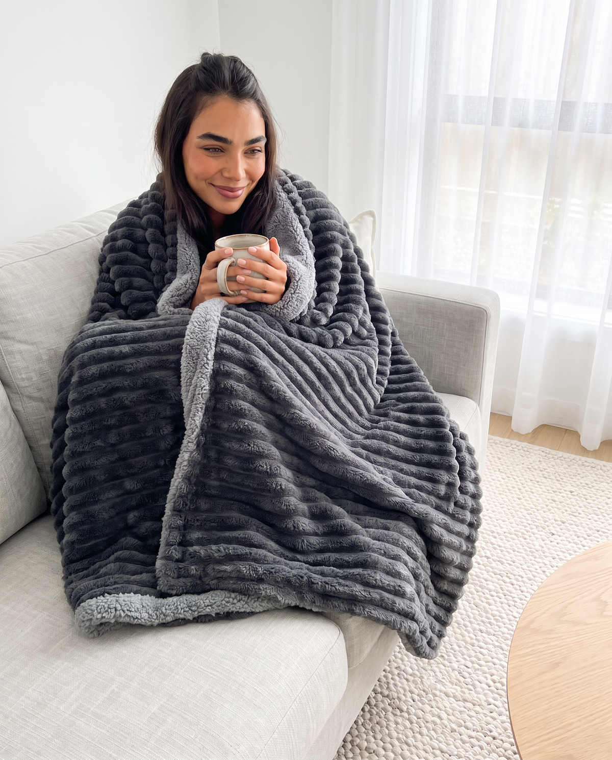 Charcoal Mist CloudRib™ Plush Sherpa Blanket