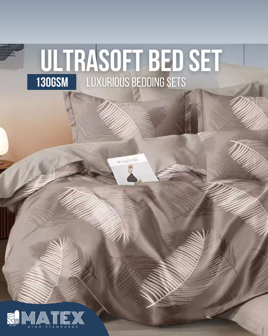 Single size GreigeLeaf Bed set 130 GSM (3 pcs)