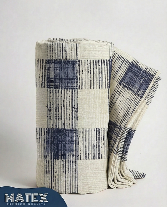 Blue Grid Wave Cotton Piqué Blanket