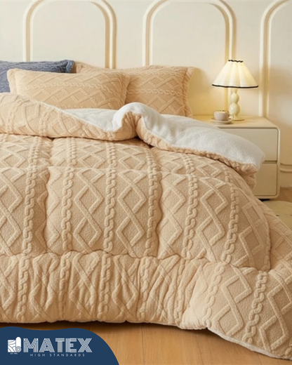 King Size Light Beige Thick Snuggle Sherpa Comforter (3 pcs)