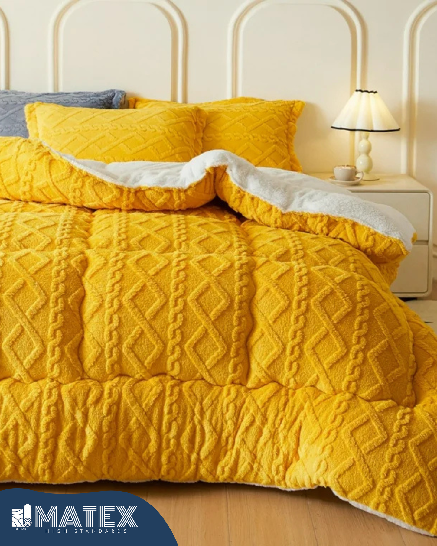 King Size Mustard Thick Snuggle Sherpa Comforter (3 pcs)