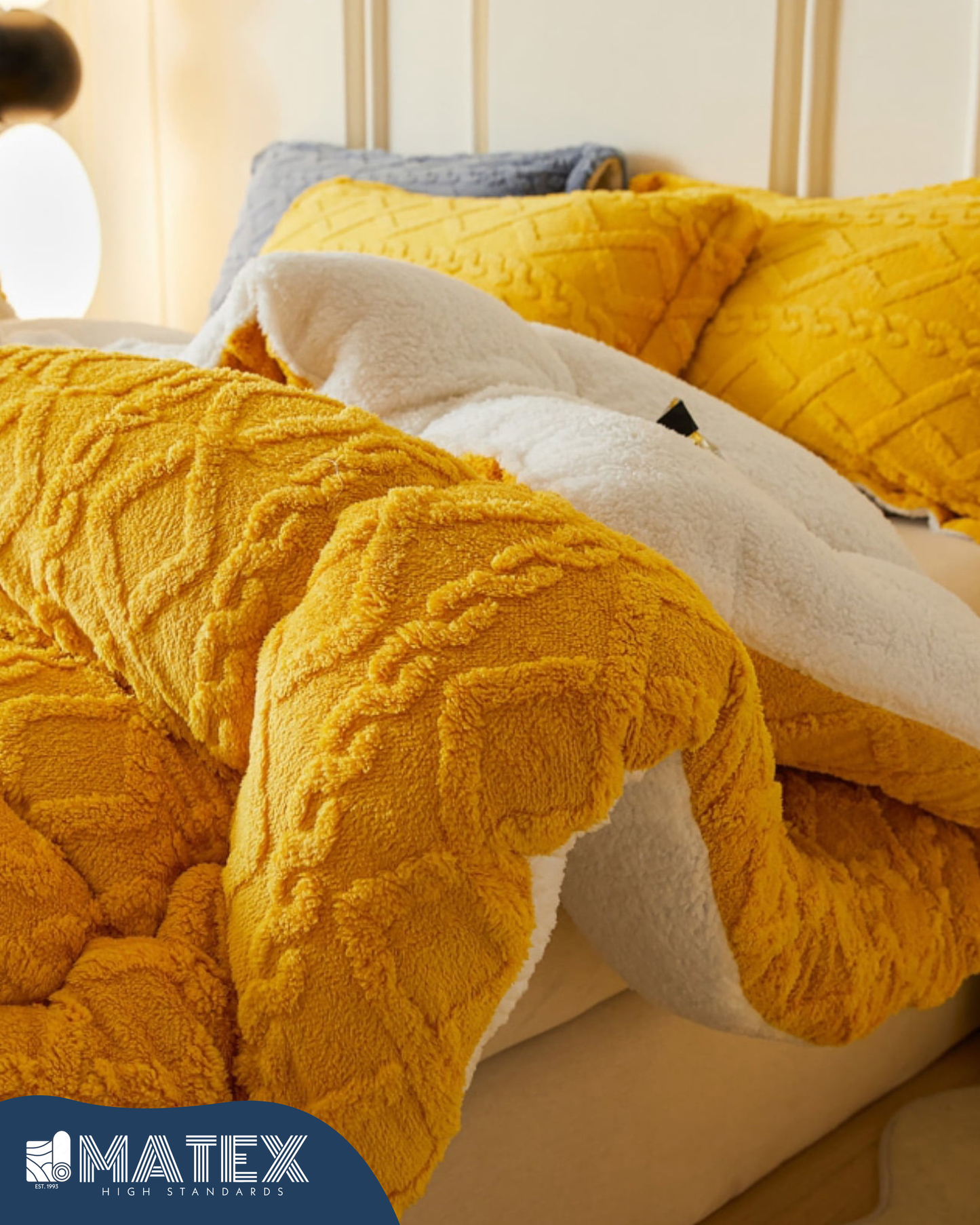 King Size Mustard Thick Snuggle Sherpa Comforter (3 pcs)