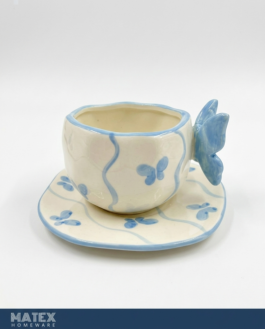 Pastel Butterfly Mug & Saucer Set