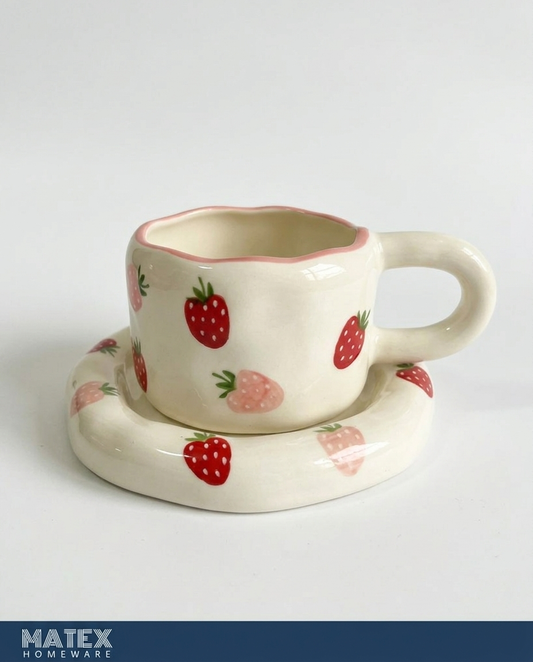 Strawberry Bloom Mug & Saucer Set