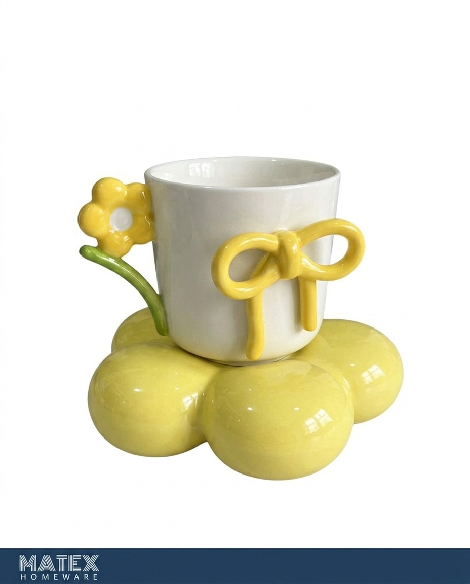 Bubble Gift Ribbon Ceramic Mug & Saucer Set