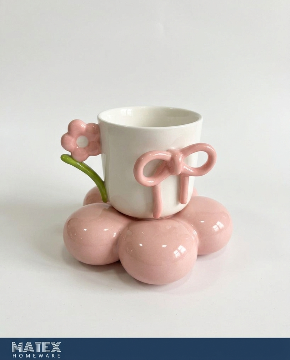 Bubble Gift Ribbon Ceramic Mug & Saucer Set