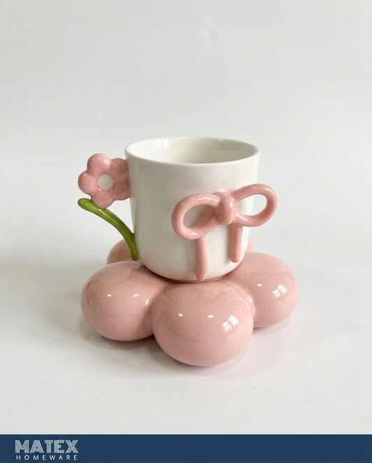 Bubble Gift Ribbon Ceramic Mug & Saucer Set