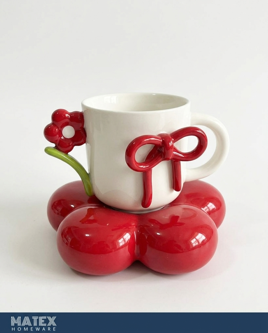 Bubble Gift Ribbon Ceramic Mug & Saucer Set